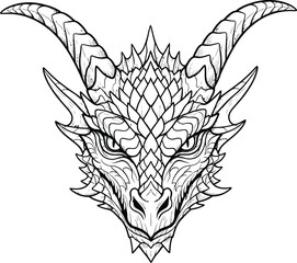 Dragon head horns scales fantasy mythical creature drawing line art beast