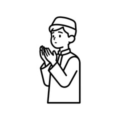 Muslim Boy Praying Line Art Illustration