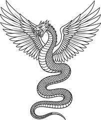 Winged serpent dragon snake mythical creature fantasy illustration drawing art