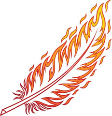 Feather fire flame burning hot phoenix quill writing ink orange red heat art