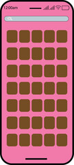 Pink smartphone screen displaying a grid of empty brown app icons and a search bar