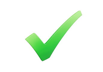 Bright green check mark symbol isolated on transparent background