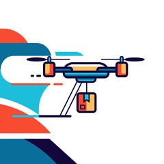 Drone delivering package in the air with modern design.