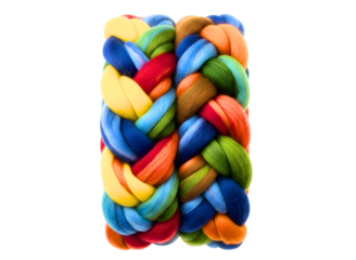 Colorful braided rug made of wool isolated on transparent background