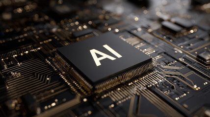 Microchip with AI Label Representing Artificial Intelligence Technology
