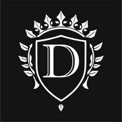 Obraz premium Abstract Artistic Alphabet A-Z Royal Shield Emblem with Crown and Laurel Wreath in Elegant Vector Design for Luxury Branding, Prestige Identity, and Zenith Heritage Style