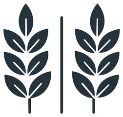 Obraz premium Two stalks of wheat grain vector icon. Simple minimalist symmetrical agricultural symbol.