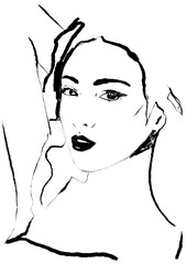 Black and white fashion sketch portrait