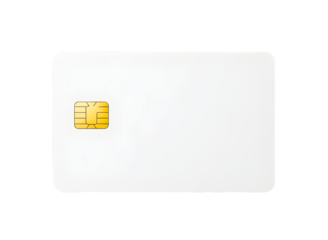 Blank white credit card with gold chip isolated on transparent background
