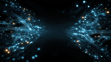 Naklejka premium Digital Pathways: An abstract representation of interconnected data streams and electronic pathways pulses with light, suggesting complex networks and technological innovation.
