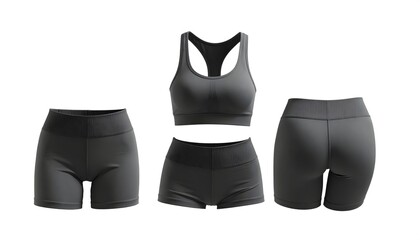 Sleek black athletic set featuring a supportive sports bra and form-fitting shorts, perfect for intense workouts and active lifestyles.