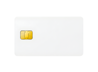 Blank white credit card with gold chip isolated on transparent background