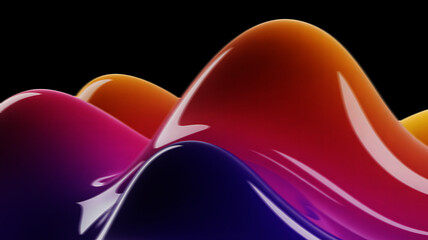 A vibrant abstract background featuring smooth, colorful waves with a glossy finish against a black backdrop