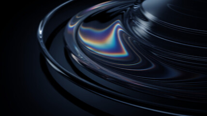 Abstract dark background with iridescent reflections and wavy surface, creating a mesmerizing and futuristic design
