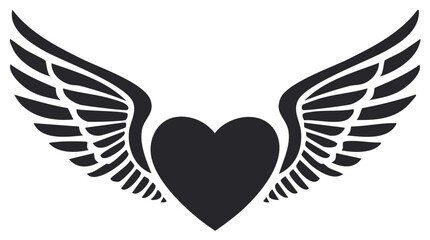 Fototapeta premium Black heart with outstretched wings design element a symbol of love freedom or remembrance