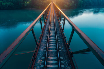 train tracks on a bridge over the river