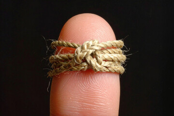 the string tied on the index finger