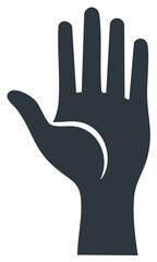 Obraz premium Dark grey stylized open hand icon with palm forward and fingers spread, featuring a white abstract line