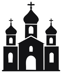 Orthodox Church Building Silhouette with Onion Domes and Crosses