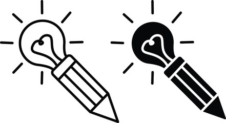 Creative Pencil Light Bulb Icon – Symbol of Innovation, Ideas, and Design Inspiration or Vector Silhouette..eps