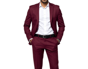 Stylish Businessman in Dark Red Suit with White Shirt, Isolated on Transparent Background