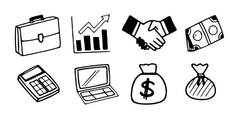 Set of 10 Business Icons in Modern Flat Style (Background Removed)