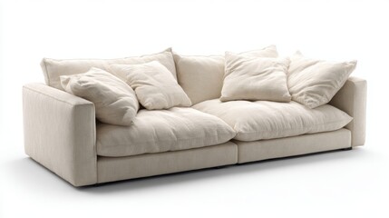 Fototapeta premium The cozy cream sofa features plush cushions inviting comfort in a stylish living space.