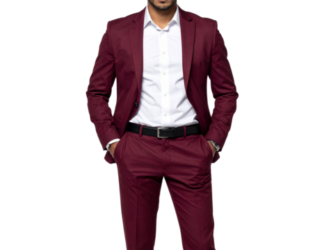 Stylish Businessman in Dark Red Suit with White Shirt, Isolated on Transparent Background