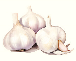 Watercolor invitation design with garlic. Template for food product packaging.