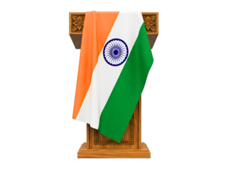 Indian flag draped over a wooden podium isolated on transparent background