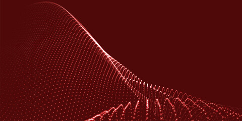 An abstract colorful wave of glowing dots that creates the illusion of moving waves on a dark background. The visualization resembles a dynamic vector 3D wave that combines technology, art of the