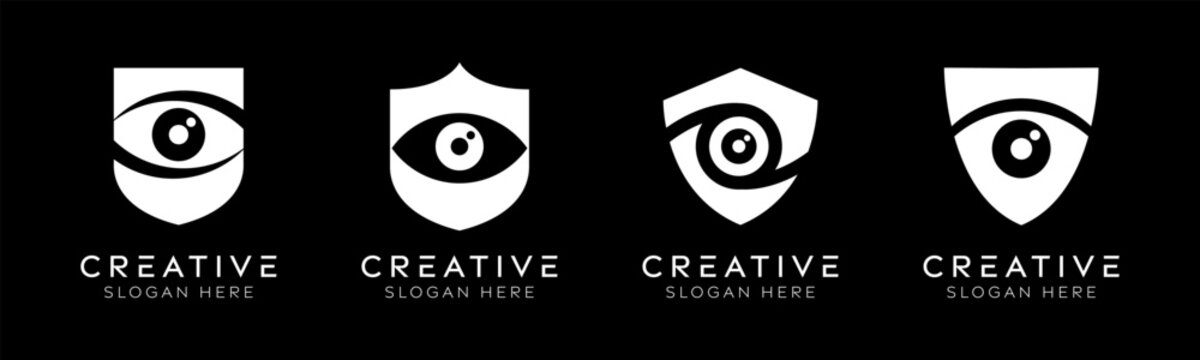 Set of eye shield logo design templates. Modern isolated shield and eye design for technology, surveillance, and security.
