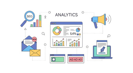 Analytics and SEO Optimization Concept with Data Analysis Elements