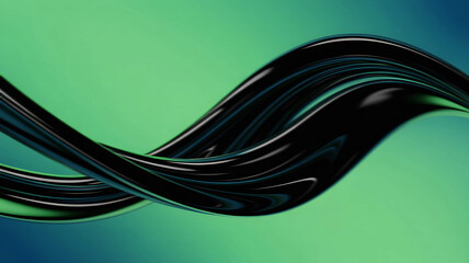A mesmerizing abstract wave with sleek, dark lines gracefully flowing against a vibrant green backdrop, creating a dynamic visual