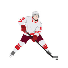 Obraz premium Ice Hockey Player in Action. Flat vector illustration isolated on white background