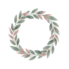Elegant Watercolor Wreath Design Soft Green and Blush Leaves for Invitations & Decoration