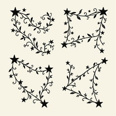 Obraz premium Ornamental black star and vine frames for decorative purposes and design elements