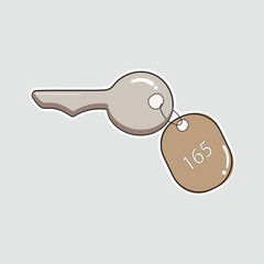 Key - Hotel or Room Access Icon. A charming sticker featuring a key with a room number tag, perfect for symbolizing hotel stays, travel accommodations, or access
