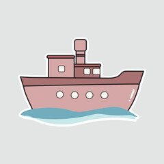 Obraz premium Ship - Cruise or Ferry Icon. A delightful sticker featuring a ship, ideal for illustrating sea travel, cruises, or maritime adventures