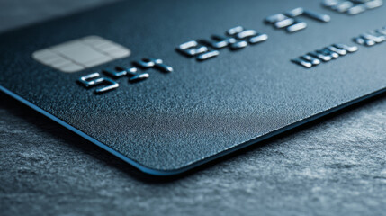 A blue credit card with the numbers partially visible on a dark surface