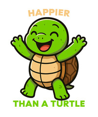 A cheerful cartoon turtle with open arms, expressing happiness, isolated on transparent background a cute illustration with a positive message