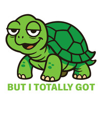 A relaxed cartoon turtle with a knowing smile, conveying confidence, isolated on transparent background a humorous and charming illustration