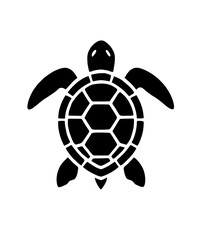 Obraz premium Simple black silhouette of a sea turtle, featuring a geometric shell pattern isolated on transparent background