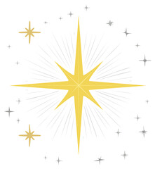 Elegant gold star design with surrounding celestial elements, minimalist aesthetic.