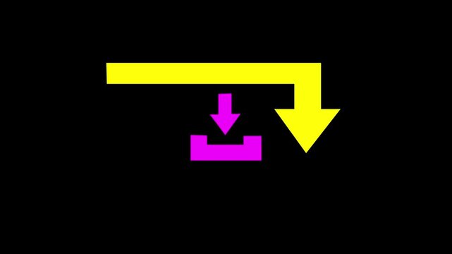 Glowing neon red color white text cursor animation pointing towards download button in looping with transparent background.