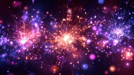 Bright lights burst and twinkle in a mesmerizing display during a festive event under the night sky.