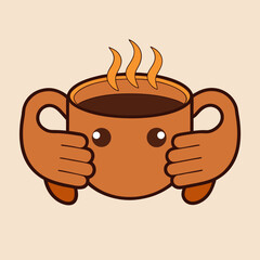 Cute cartoon coffee cup with hands holding it warmly isolated on white background isolated on transparent background silhouette