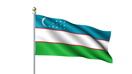 Uzbekistan national Waving flag with flagpole on transparent background