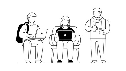 Group of people working on laptops in a relaxed setting