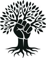 Powerful fist as tree trunk symbolizing strength growth and resilience united against adversity